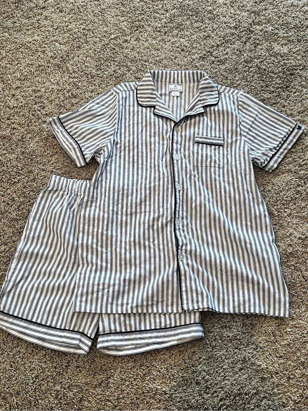Petite Plume Kids' Twill Pajama Short Set in Navy French Ticking